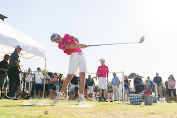 SCOTTSDALE, AZ - OCTOBER 11: A Team Connecticut contestant at Rory's Long Drive station during the Welcome Reception and Skills Competition for the 2019 PGA Jr. League Championship presented by National Car Rental held at the Grayhawk Golf Club on October 11, 2019 in Scottsdale, Arizona. (Photo by Darren Carroll/PGA of America)