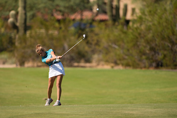 SCOTTSDALE, AZ - OCTOBER 12: Reese McCauley of Minnesota hits out of the fairway on the ninth hole at the Orange Course during Session One for the 2019 PGA Jr. League Championship presented by National Car Rental held at the Grayhawk Golf Club on October 12, 2019 in Scottsdale, Arizona. (Photo by Darren Carroll/PGA of America)