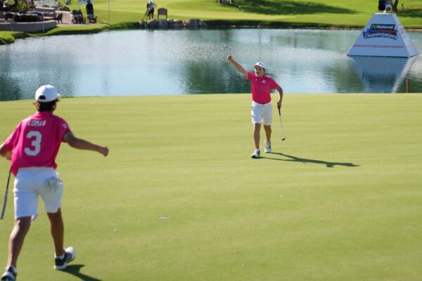 SCOTTSDALE, AZ - OCTOBER 07: Grayson Baucom of Team North Carolina reacts to a putt on the 18th hole during the first round of the 2022 National Car Rental PGA Jr. League Championship at Grayhawk Golf Club on October 7, 2022 in Scottsdale, Arizona. (Photo by Darren Carroll/PGA of America)